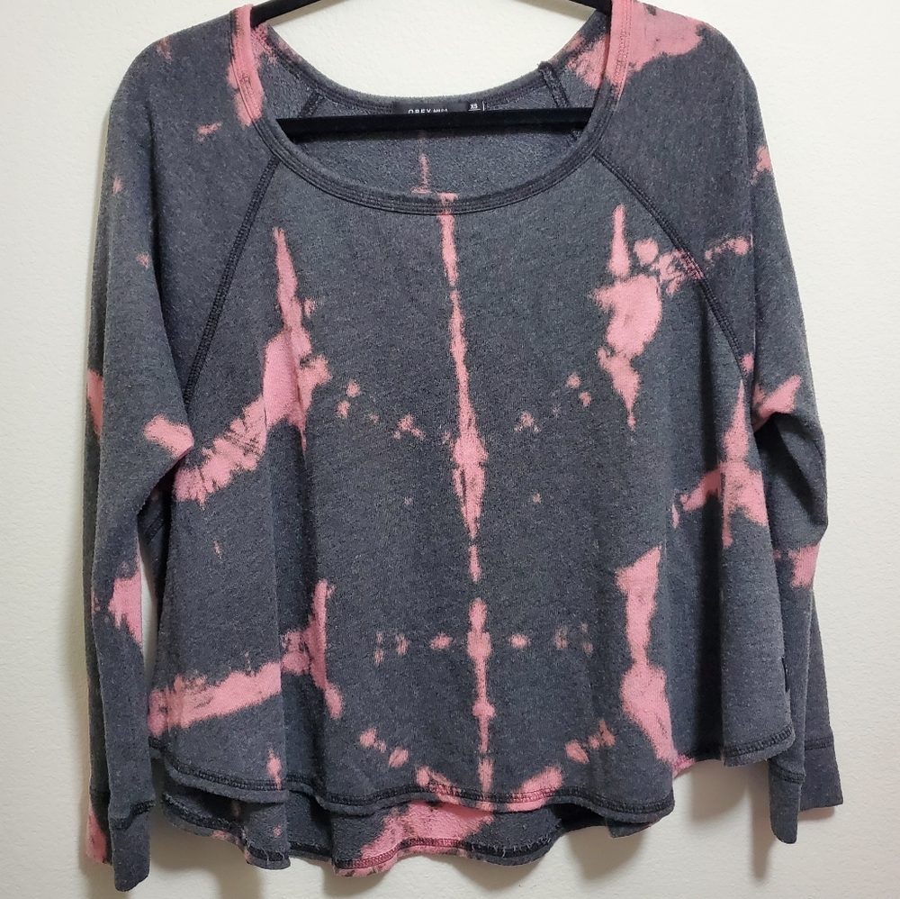 OBEY Grey Pale Pink Tie Dye Light Sweatshirt